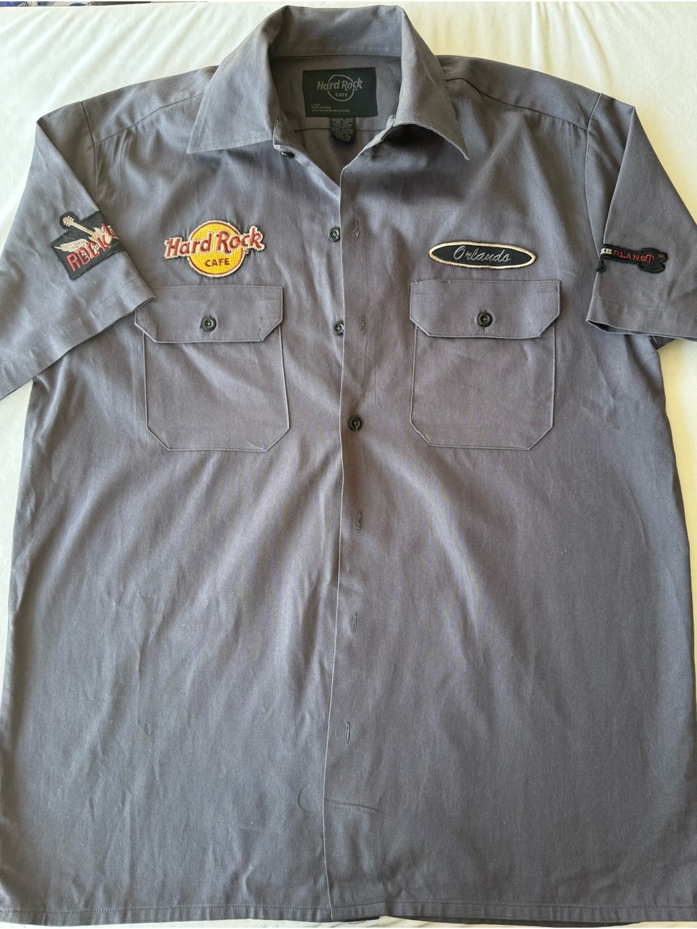 Vintage Hard Rock Cafe Orlando Men's Short-Sleeve Work Shirt - Gray